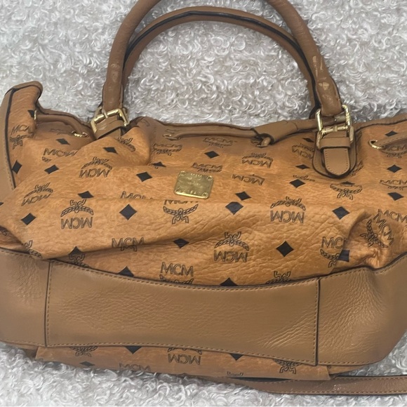 MCM Visetos Drawstring Leather Trimmed Tote - Picture 7 of 15